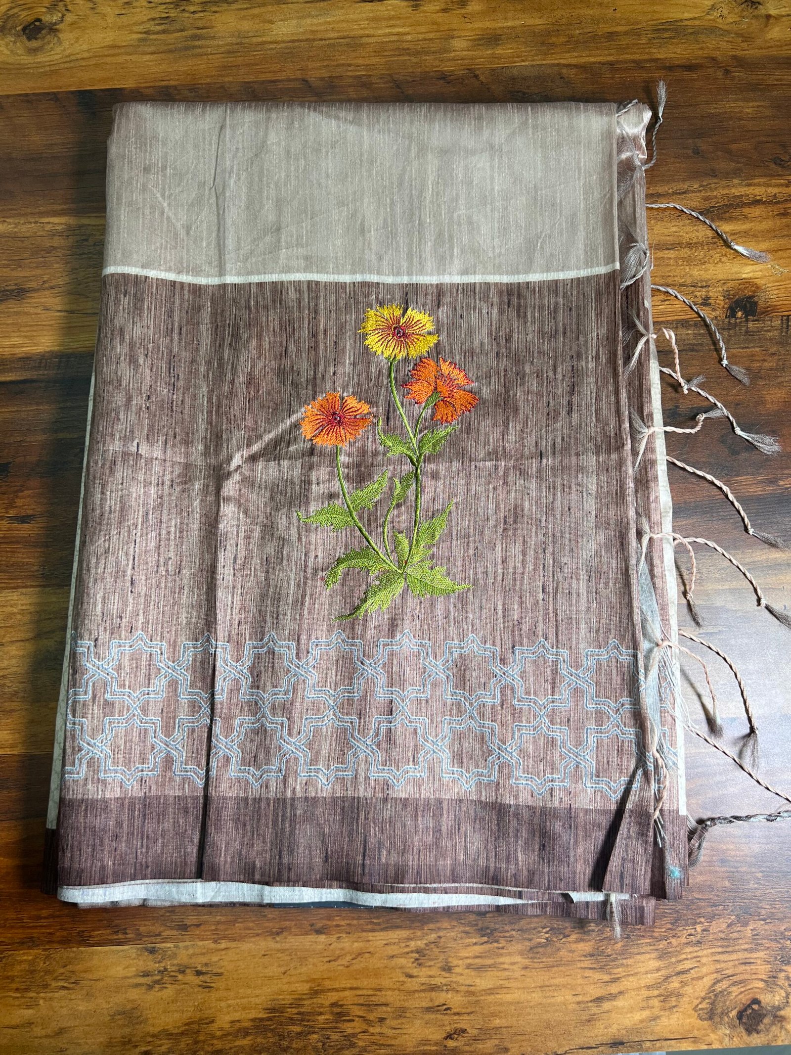 Tusser Floral Emb Sarees