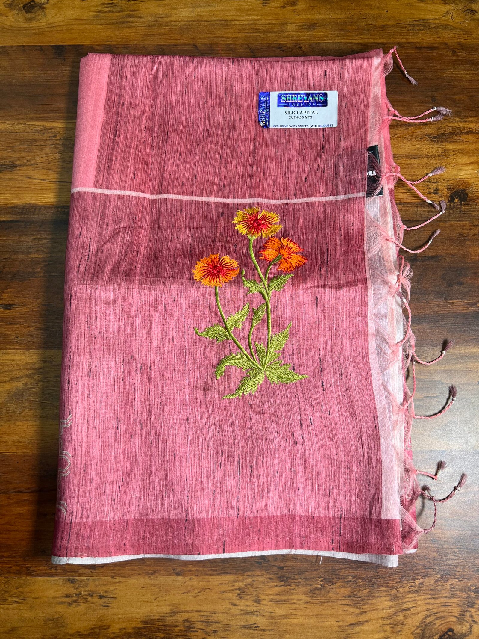 Tusser Floral Emb Sarees4